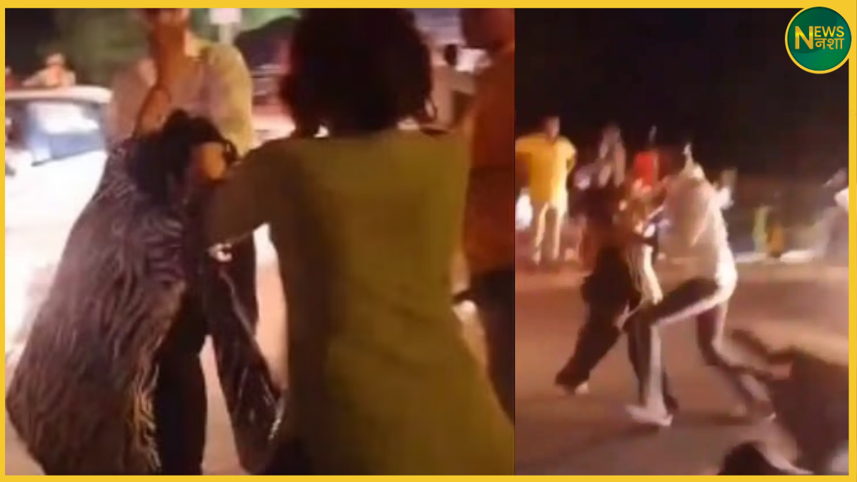 jhansi-wife-caught-husband-with-girlfriend-on-road-fight-video-viral