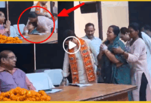 up-bjp-woman-leader-appeals-at-rajya-sabha-mp-feet