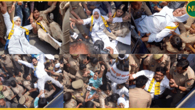 up-aap-protest-power-cuts-lucknow-women-dragged-by-police