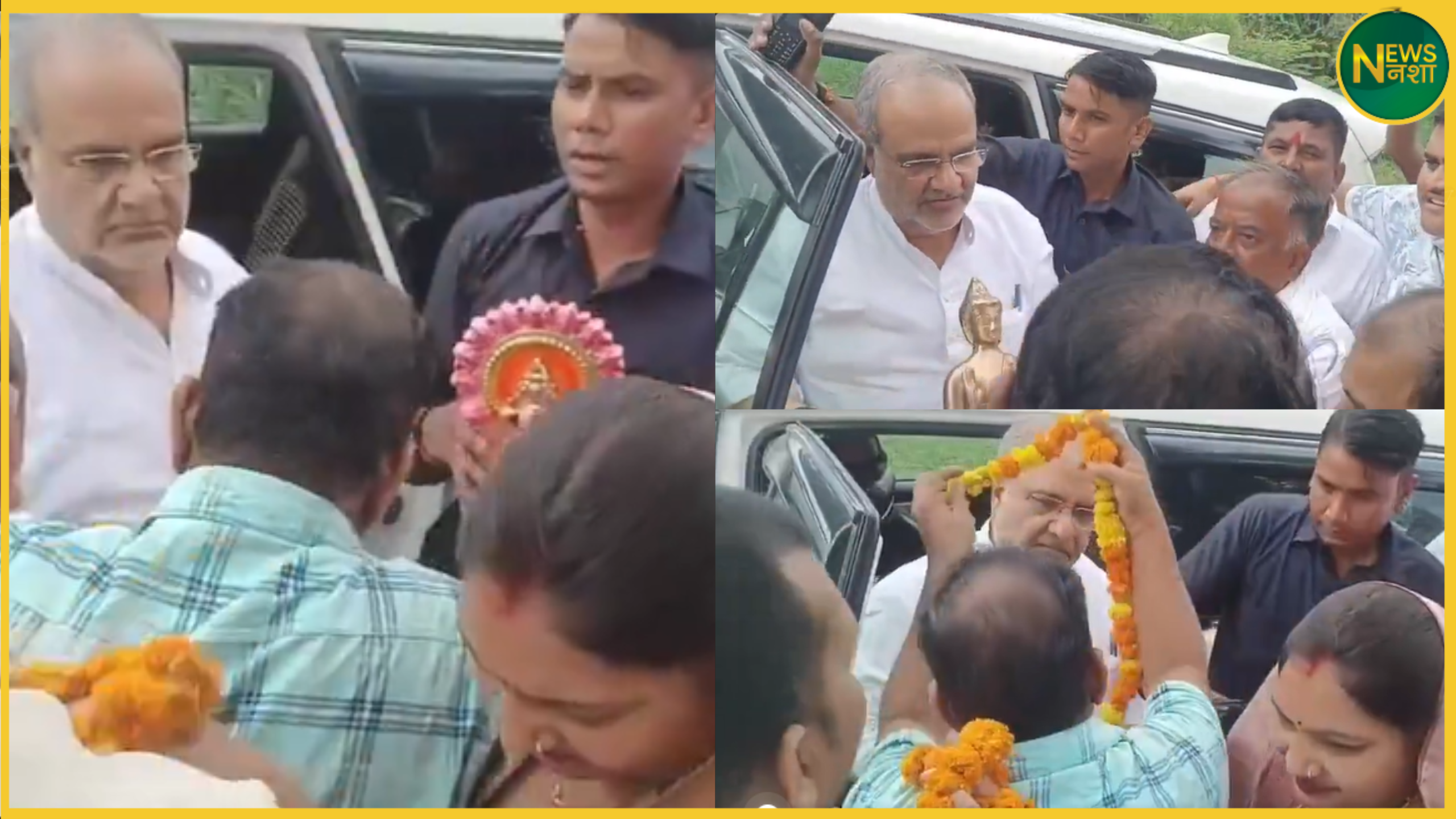 bjp-president-bhupendra-singh-refuses-garland-video-viral-kushinagar-up