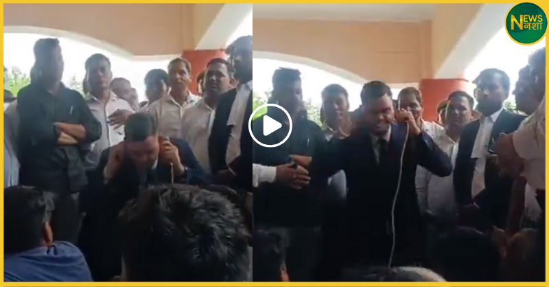 sdm-rinku-singh-sits-up-holding-ears-in-shahjahanpur-lawyers-protest-video-viral