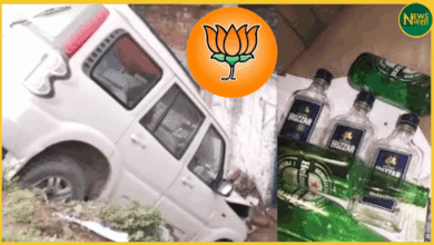 lucknow-scropio-accident-bjp-sticker-beer-bottle