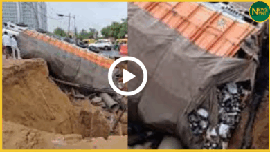 gurugram-beer-truck-falls-in-pit-after-heavy-rain