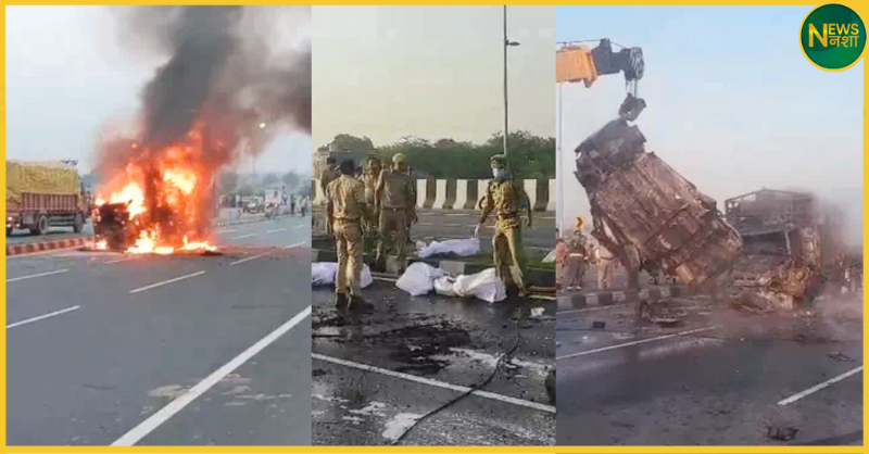 aligarh-gt-road-accident-5-dead-car-canter-fire